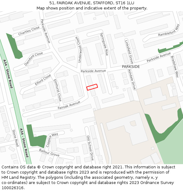 51, FAIROAK AVENUE, STAFFORD, ST16 1LU: Location map and indicative extent of plot