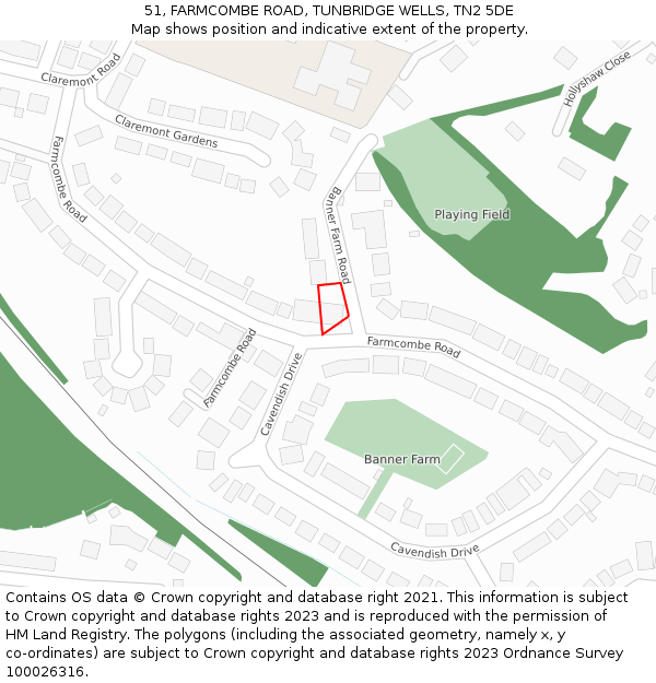 51, FARMCOMBE ROAD, TUNBRIDGE WELLS, TN2 5DE: Location map and indicative extent of plot