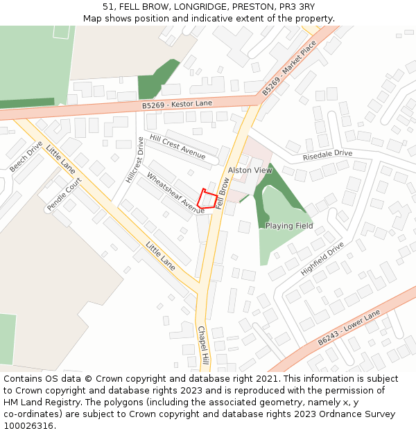 51, FELL BROW, LONGRIDGE, PRESTON, PR3 3RY: Location map and indicative extent of plot