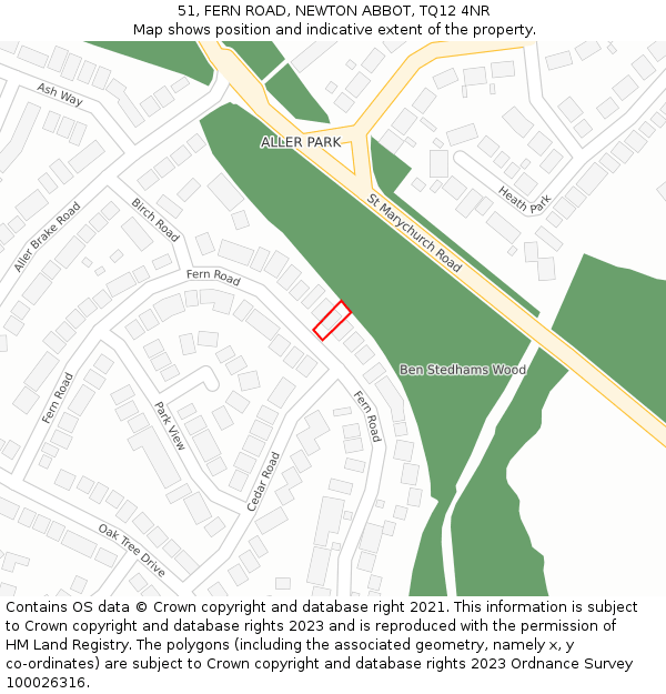 51, FERN ROAD, NEWTON ABBOT, TQ12 4NR: Location map and indicative extent of plot
