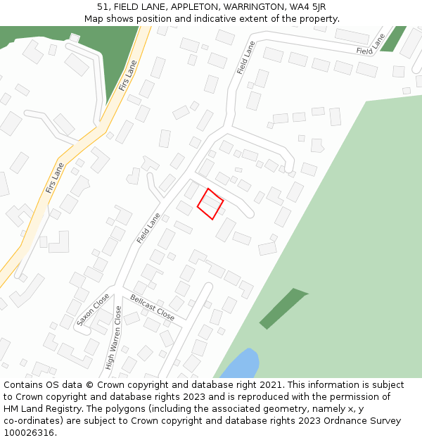 51, FIELD LANE, APPLETON, WARRINGTON, WA4 5JR: Location map and indicative extent of plot