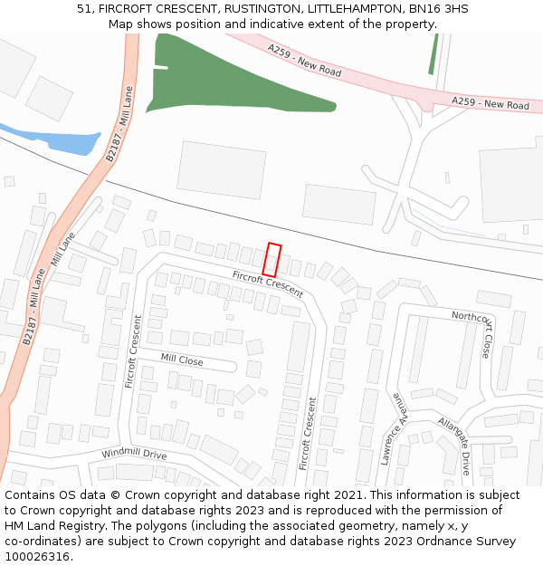 51, FIRCROFT CRESCENT, RUSTINGTON, LITTLEHAMPTON, BN16 3HS: Location map and indicative extent of plot