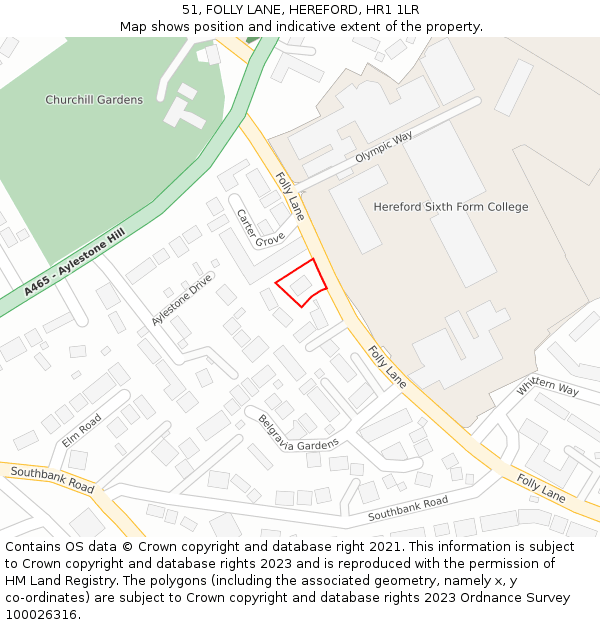 51, FOLLY LANE, HEREFORD, HR1 1LR: Location map and indicative extent of plot
