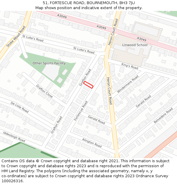 51, FORTESCUE ROAD, BOURNEMOUTH, BH3 7JU: Location map and indicative extent of plot