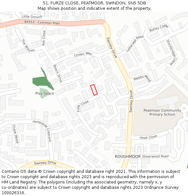 51, FURZE CLOSE, PEATMOOR, SWINDON, SN5 5DB: Location map and indicative extent of plot