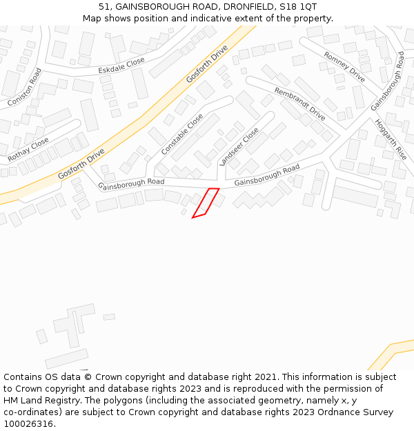 51, GAINSBOROUGH ROAD, DRONFIELD, S18 1QT: Location map and indicative extent of plot