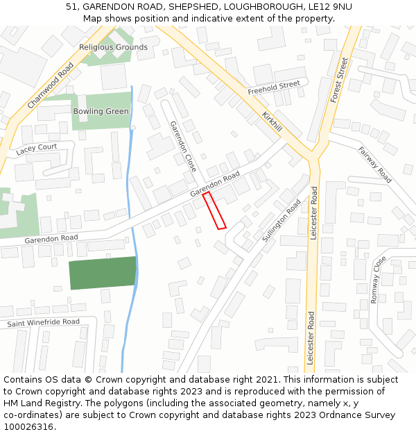 51, GARENDON ROAD, SHEPSHED, LOUGHBOROUGH, LE12 9NU: Location map and indicative extent of plot