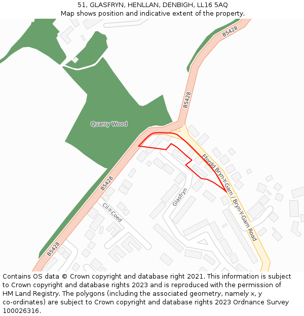 51, GLASFRYN, HENLLAN, DENBIGH, LL16 5AQ: Location map and indicative extent of plot