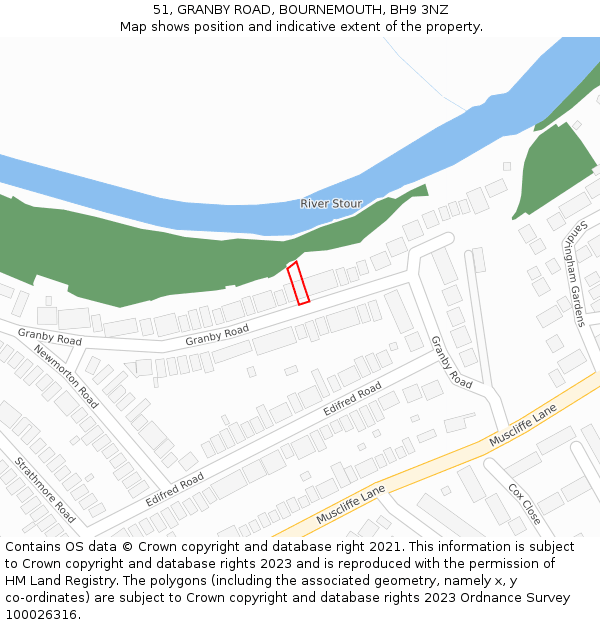 51, GRANBY ROAD, BOURNEMOUTH, BH9 3NZ: Location map and indicative extent of plot