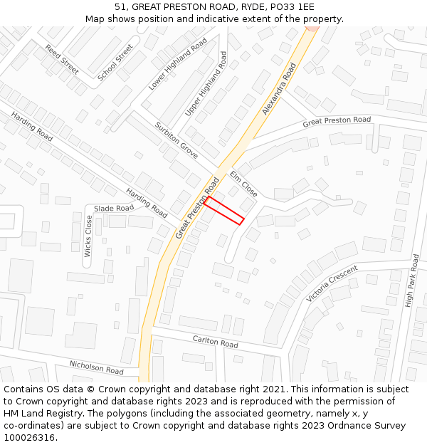 51, GREAT PRESTON ROAD, RYDE, PO33 1EE: Location map and indicative extent of plot