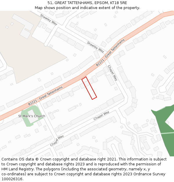 51, GREAT TATTENHAMS, EPSOM, KT18 5RE: Location map and indicative extent of plot