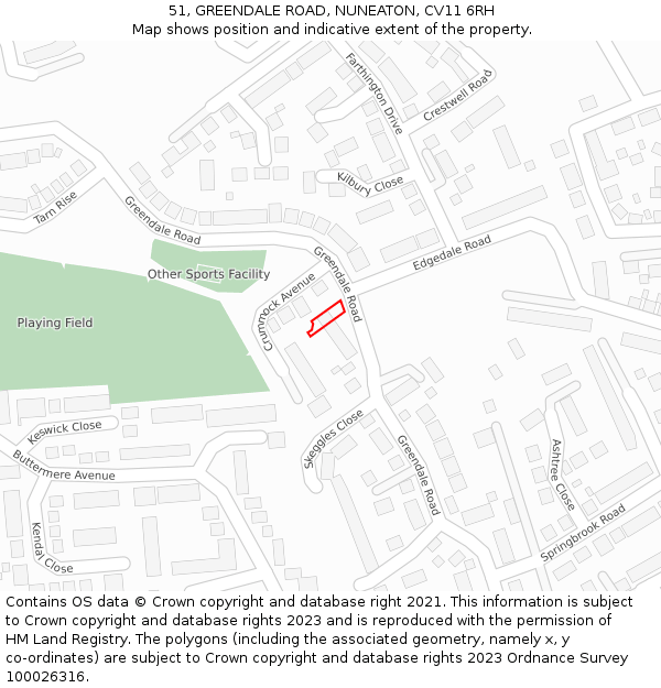 51, GREENDALE ROAD, NUNEATON, CV11 6RH: Location map and indicative extent of plot