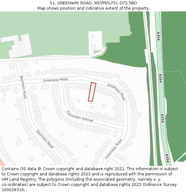 51, GREENWAY ROAD, WEYMOUTH, DT3 5BD: Location map and indicative extent of plot