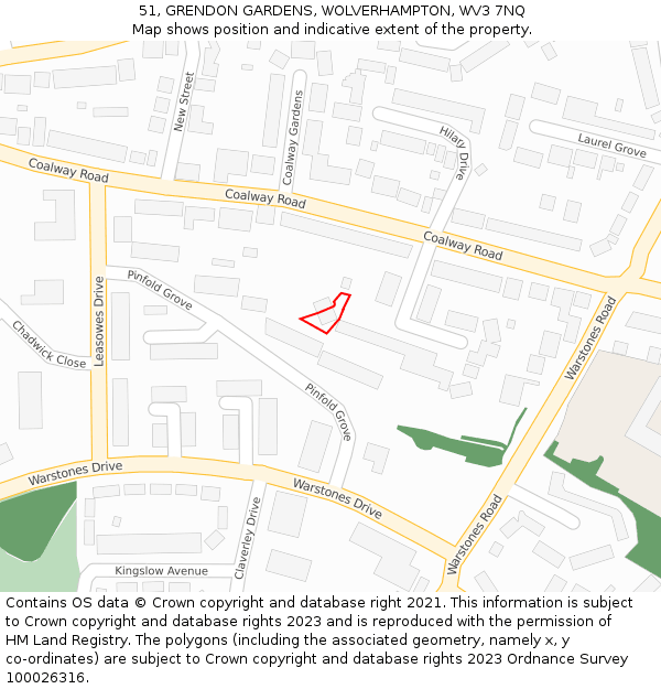 51, GRENDON GARDENS, WOLVERHAMPTON, WV3 7NQ: Location map and indicative extent of plot
