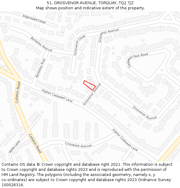 51, GROSVENOR AVENUE, TORQUAY, TQ2 7JZ: Location map and indicative extent of plot