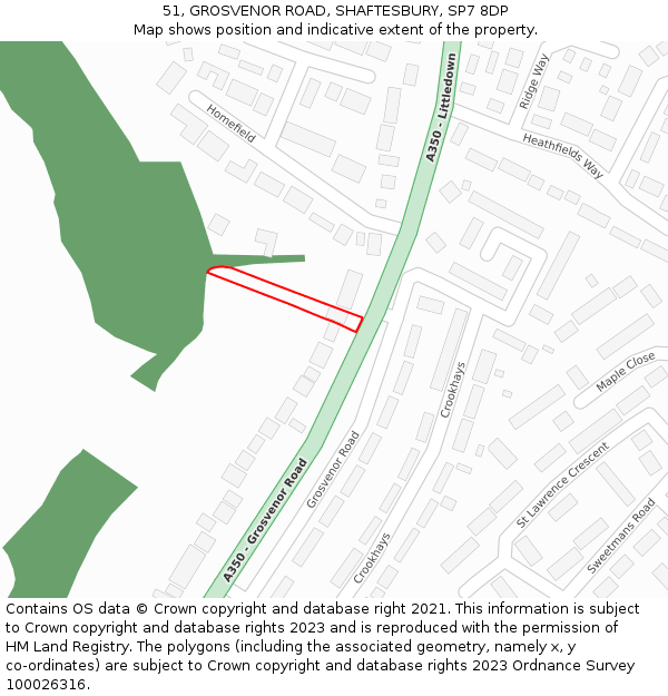 51, GROSVENOR ROAD, SHAFTESBURY, SP7 8DP: Location map and indicative extent of plot