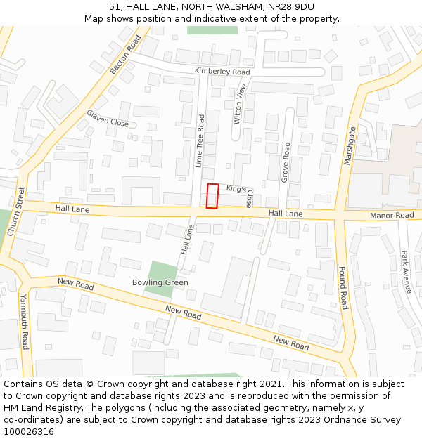 51, HALL LANE, NORTH WALSHAM, NR28 9DU: Location map and indicative extent of plot