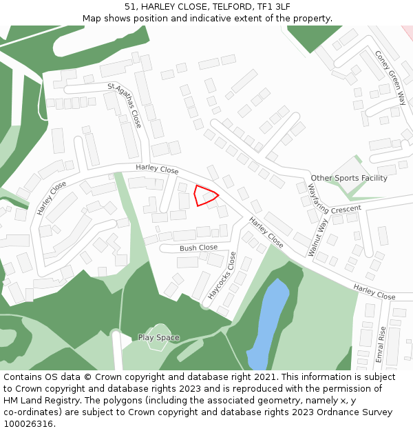 51, HARLEY CLOSE, TELFORD, TF1 3LF: Location map and indicative extent of plot