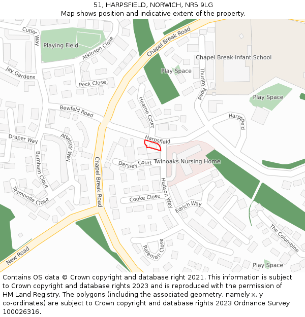 51, HARPSFIELD, NORWICH, NR5 9LG: Location map and indicative extent of plot