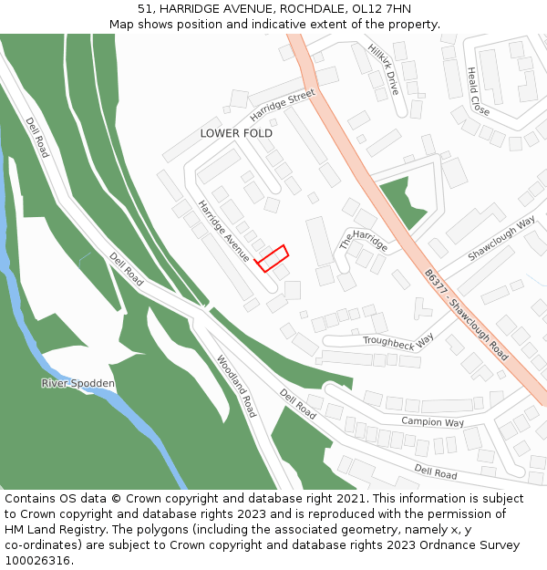 51, HARRIDGE AVENUE, ROCHDALE, OL12 7HN: Location map and indicative extent of plot