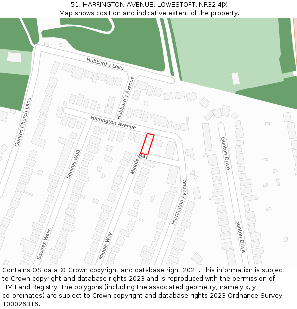 51, HARRINGTON AVENUE, LOWESTOFT, NR32 4JX: Location map and indicative extent of plot