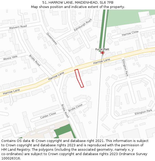 51, HARROW LANE, MAIDENHEAD, SL6 7PB: Location map and indicative extent of plot