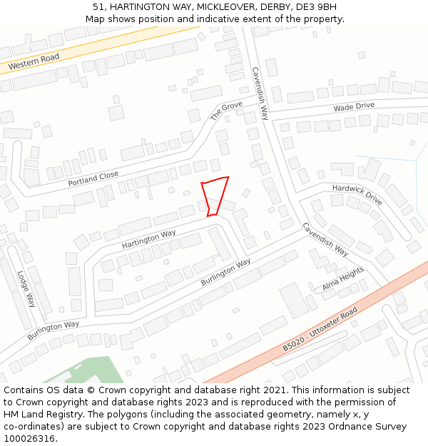 51, HARTINGTON WAY, MICKLEOVER, DERBY, DE3 9BH: Location map and indicative extent of plot