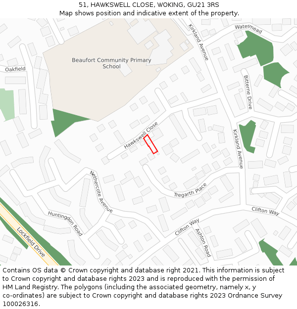 51, HAWKSWELL CLOSE, WOKING, GU21 3RS: Location map and indicative extent of plot