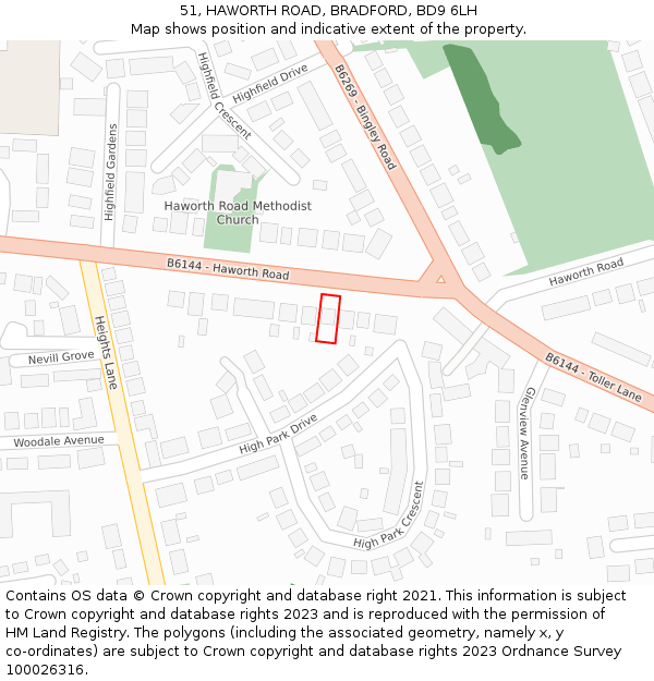 51, HAWORTH ROAD, BRADFORD, BD9 6LH: Location map and indicative extent of plot