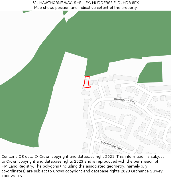 51, HAWTHORNE WAY, SHELLEY, HUDDERSFIELD, HD8 8PX: Location map and indicative extent of plot