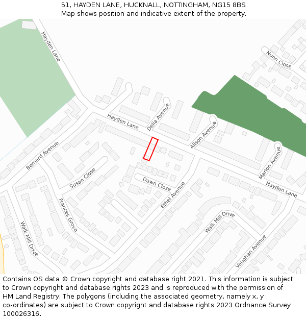 51, HAYDEN LANE, HUCKNALL, NOTTINGHAM, NG15 8BS: Location map and indicative extent of plot