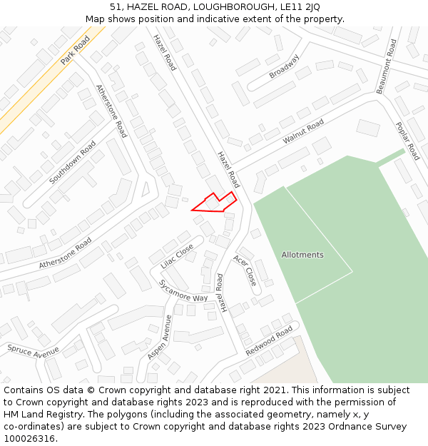 51, HAZEL ROAD, LOUGHBOROUGH, LE11 2JQ: Location map and indicative extent of plot