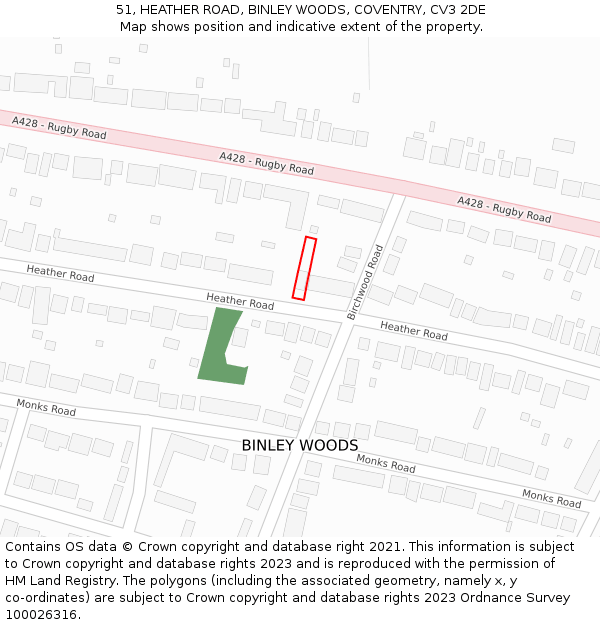 51, HEATHER ROAD, BINLEY WOODS, COVENTRY, CV3 2DE: Location map and indicative extent of plot