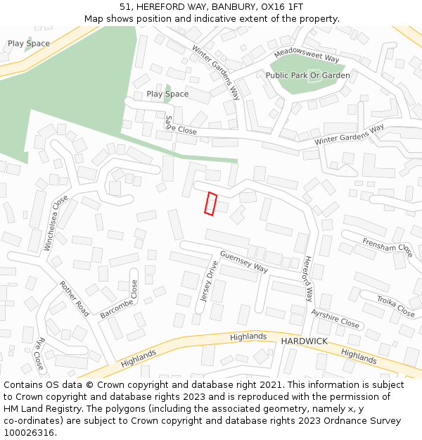 51, HEREFORD WAY, BANBURY, OX16 1FT: Location map and indicative extent of plot