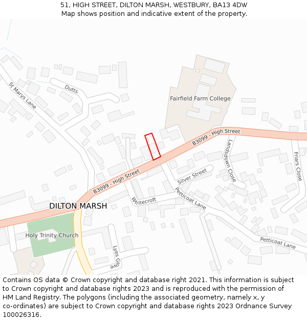 51, HIGH STREET, DILTON MARSH, WESTBURY, BA13 4DW: Location map and indicative extent of plot