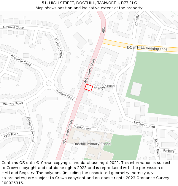 51, HIGH STREET, DOSTHILL, TAMWORTH, B77 1LG: Location map and indicative extent of plot