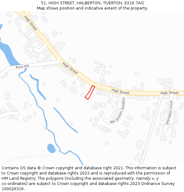 51, HIGH STREET, HALBERTON, TIVERTON, EX16 7AG: Location map and indicative extent of plot
