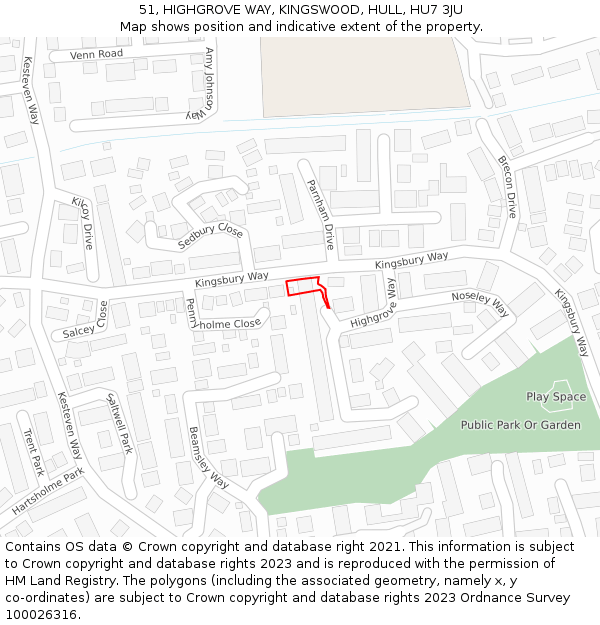 51, HIGHGROVE WAY, KINGSWOOD, HULL, HU7 3JU: Location map and indicative extent of plot
