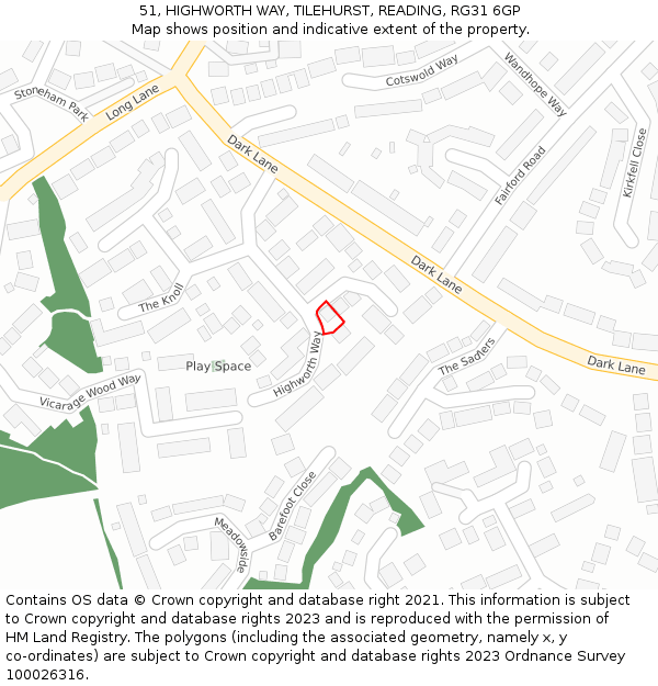 51, HIGHWORTH WAY, TILEHURST, READING, RG31 6GP: Location map and indicative extent of plot