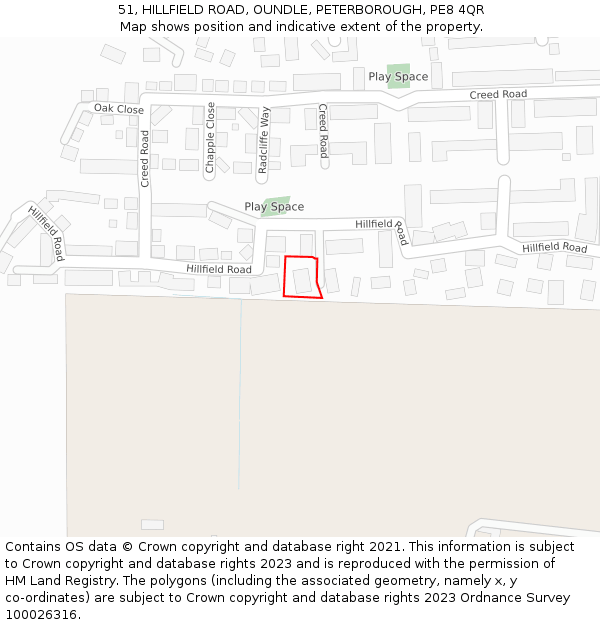 51, HILLFIELD ROAD, OUNDLE, PETERBOROUGH, PE8 4QR: Location map and indicative extent of plot