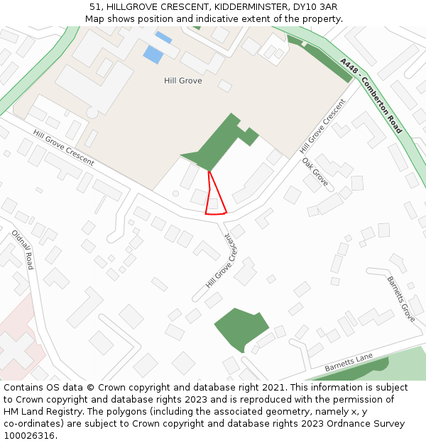 51, HILLGROVE CRESCENT, KIDDERMINSTER, DY10 3AR: Location map and indicative extent of plot