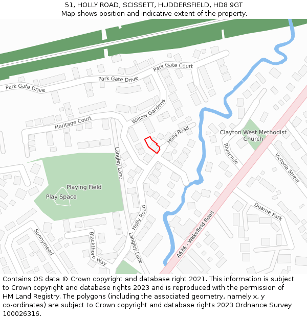 51, HOLLY ROAD, SCISSETT, HUDDERSFIELD, HD8 9GT: Location map and indicative extent of plot