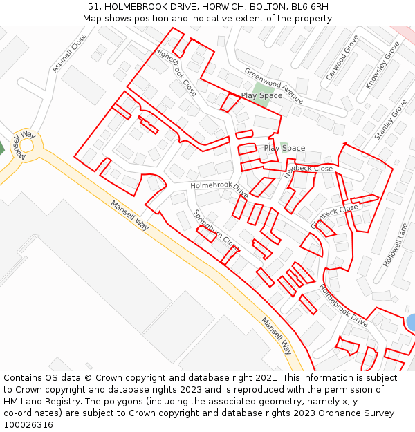 51, HOLMEBROOK DRIVE, HORWICH, BOLTON, BL6 6RH: Location map and indicative extent of plot
