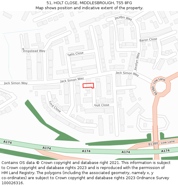51, HOLT CLOSE, MIDDLESBROUGH, TS5 8FG: Location map and indicative extent of plot
