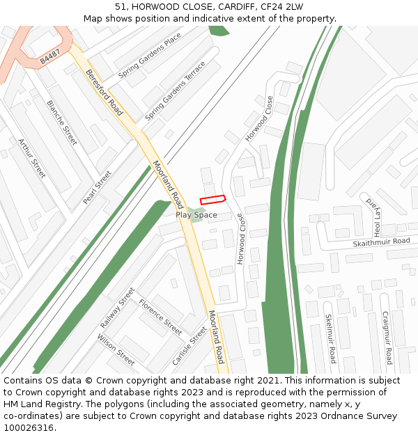 51, HORWOOD CLOSE, CARDIFF, CF24 2LW: Location map and indicative extent of plot