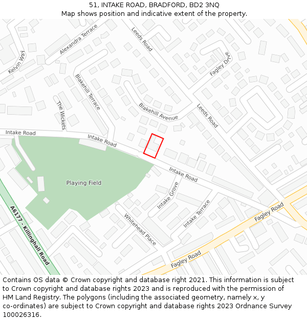 51, INTAKE ROAD, BRADFORD, BD2 3NQ: Location map and indicative extent of plot