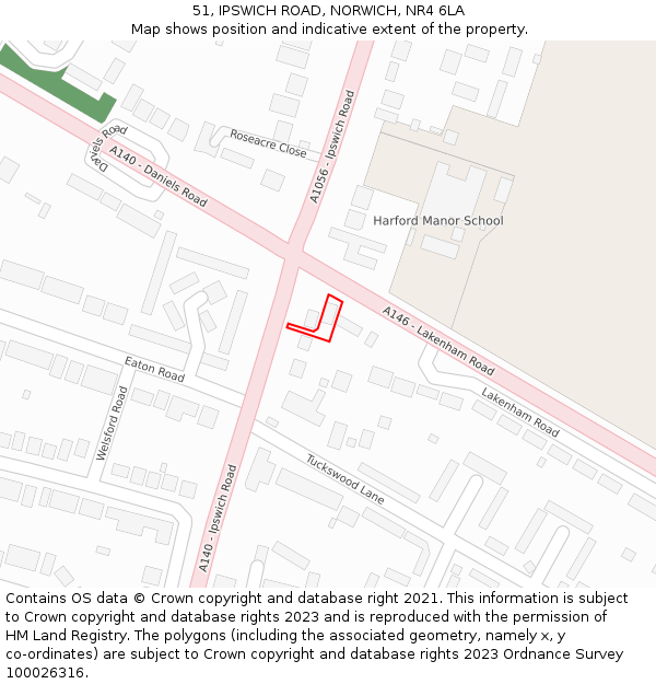 51, IPSWICH ROAD, NORWICH, NR4 6LA: Location map and indicative extent of plot