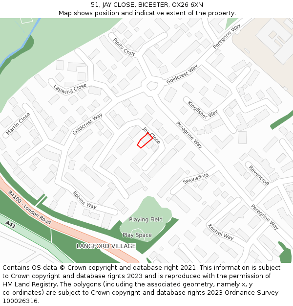 51, JAY CLOSE, BICESTER, OX26 6XN: Location map and indicative extent of plot