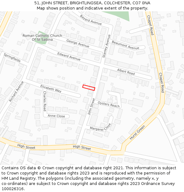 51, JOHN STREET, BRIGHTLINGSEA, COLCHESTER, CO7 0NA: Location map and indicative extent of plot