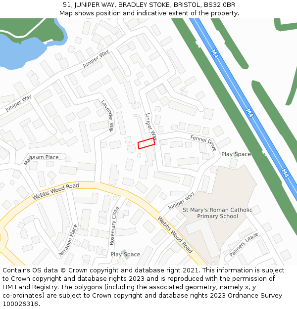 51, JUNIPER WAY, BRADLEY STOKE, BRISTOL, BS32 0BR: Location map and indicative extent of plot